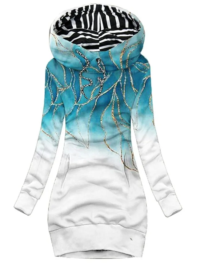 Women's Sweatshirt Pullover Sports Basic Drawstring Front Pocket White Pink Blue Leopard Floral Street Casual Hoodie Long Sleeve Top Micro-elastic Fall & Winter