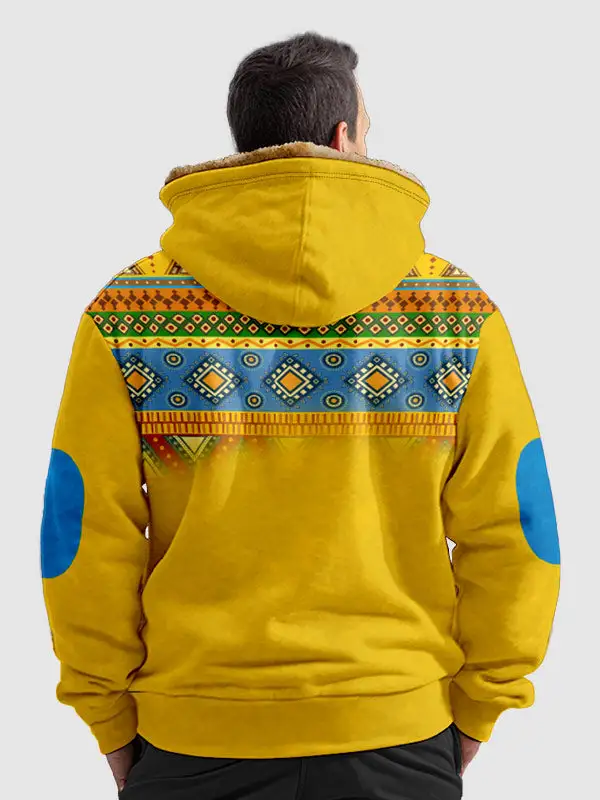 Men's Vintage Fleece Full Zip Western Print Hoodie Jacket