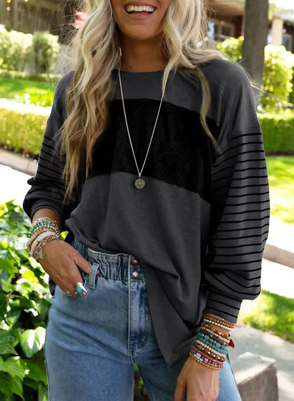 ✨Women's Cute Color Block Long Sleeve Casual Top