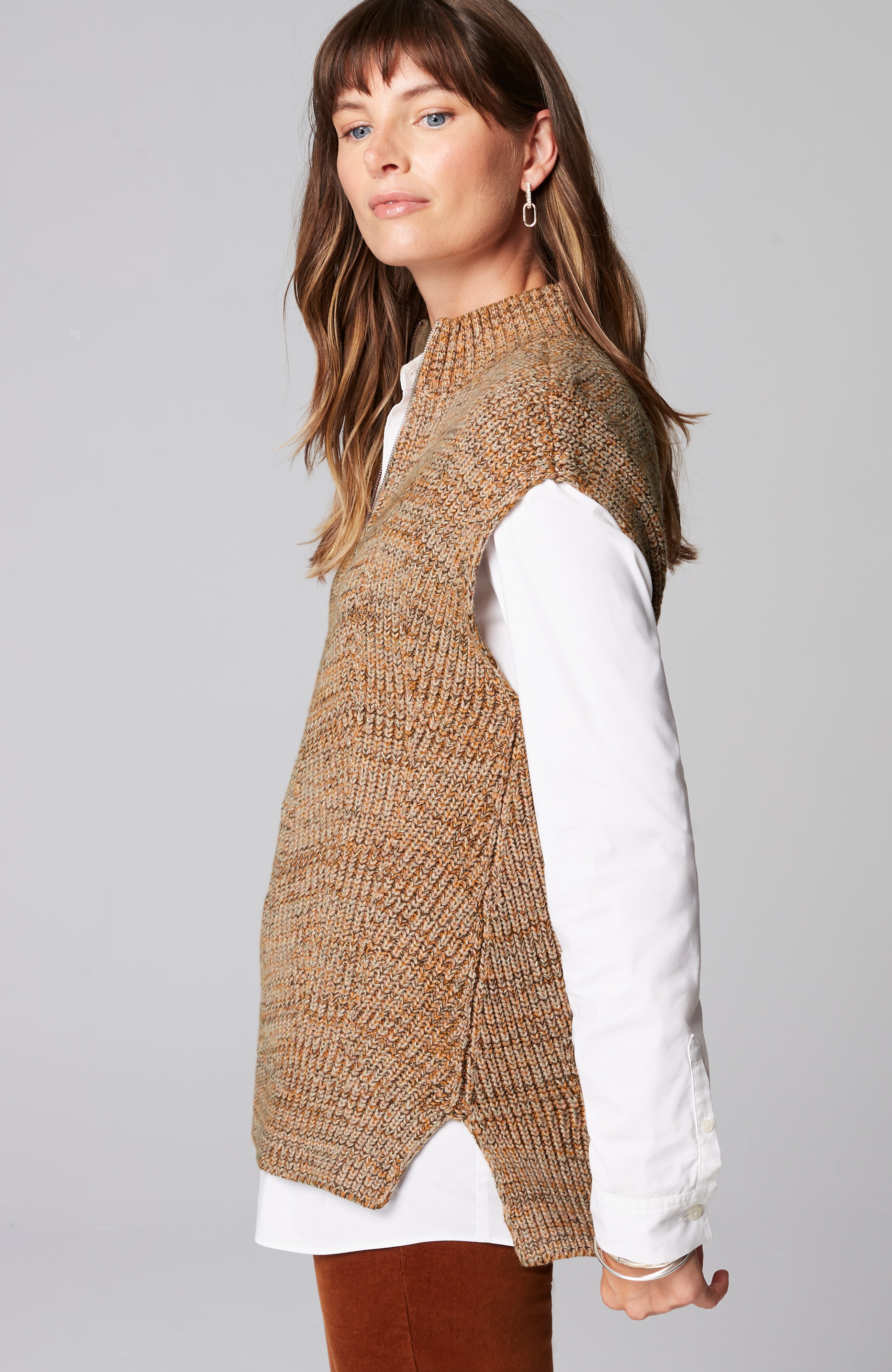 Rib-Textured Marled Sweater-Vest