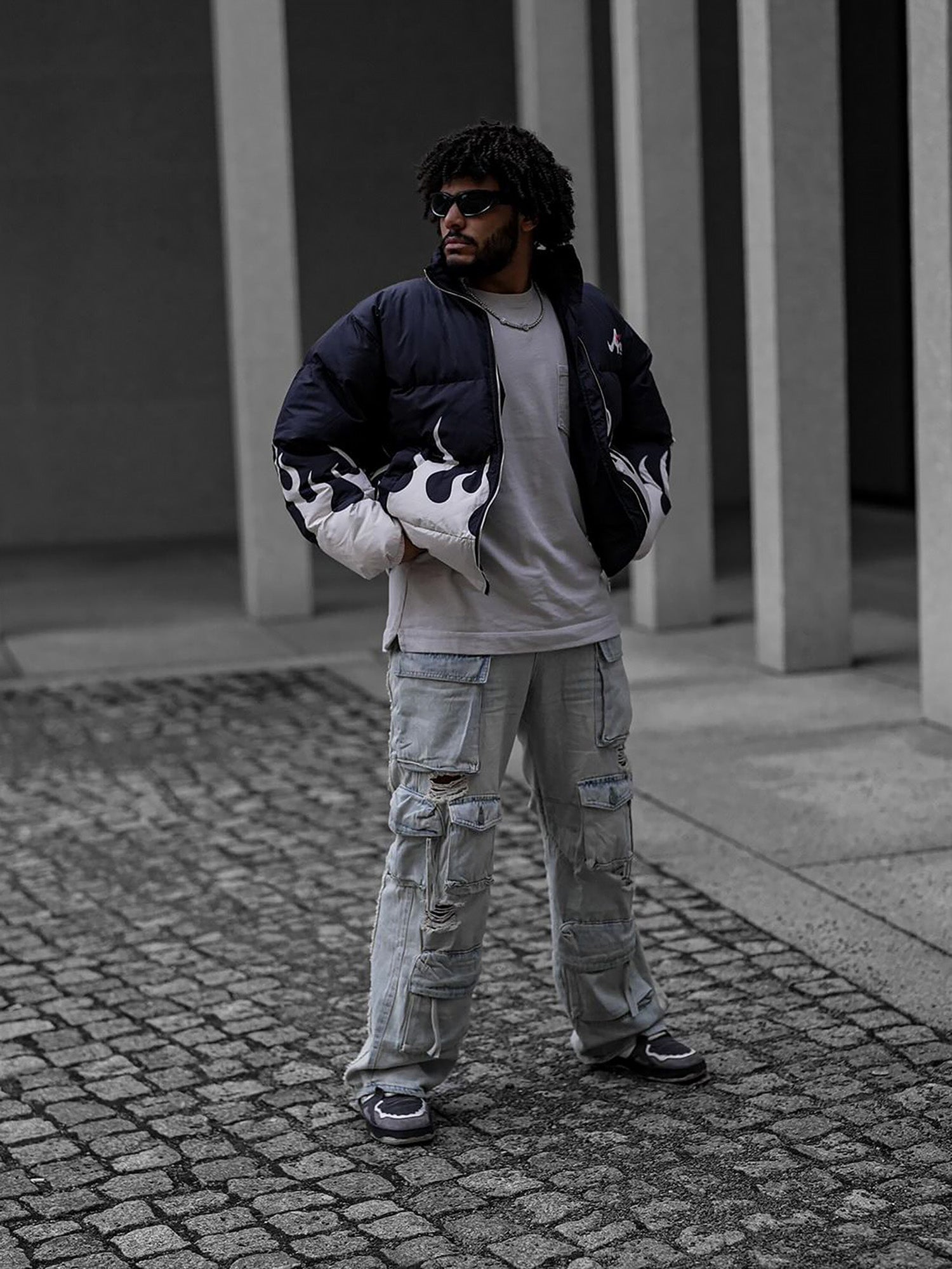 Washed Multi-pocket Work Cargo Jeans - 1830