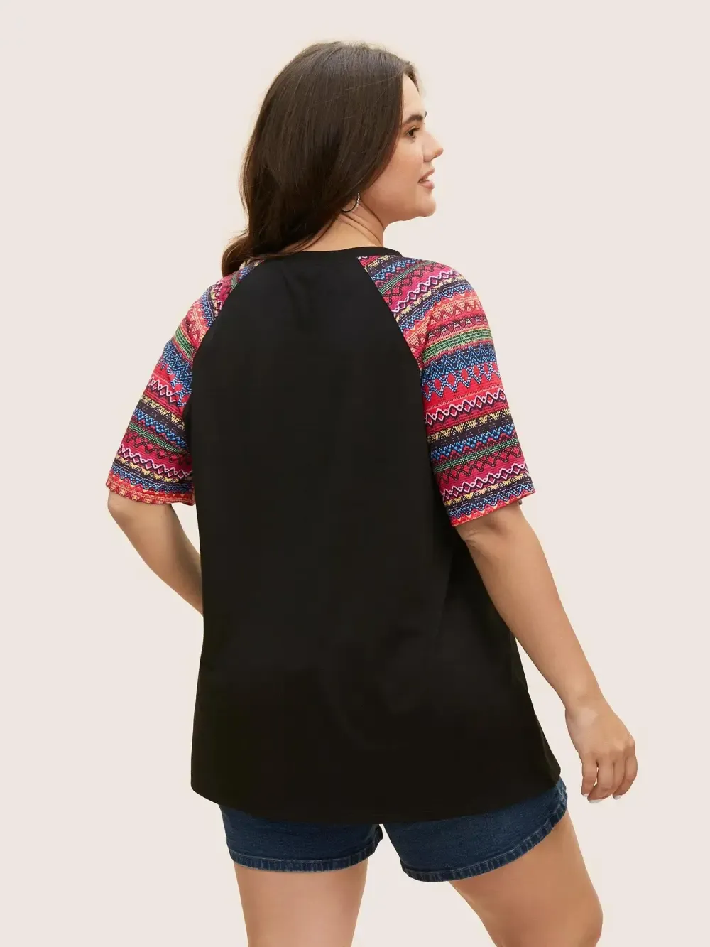 Ditsy Floral Colorblock Contrast Raglan Sleeve T-Shirt