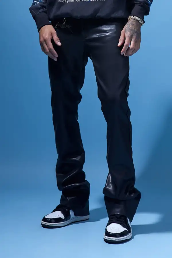 Ricky Black Faux Leather Stacked Jean