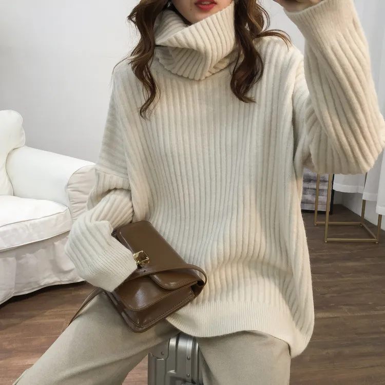 Turtleneck Lazy Pit Strip Retro Sweater