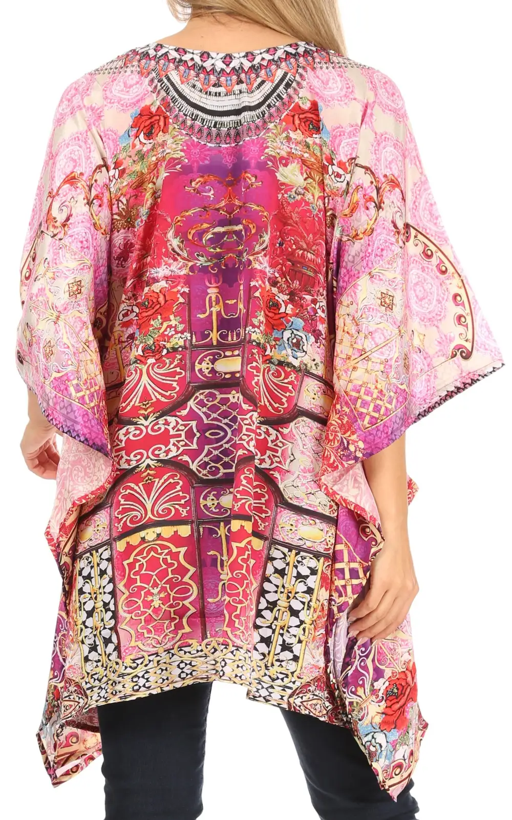 Women's Caftan Poncho Cover up V neck Top Lace up With Rhinestone