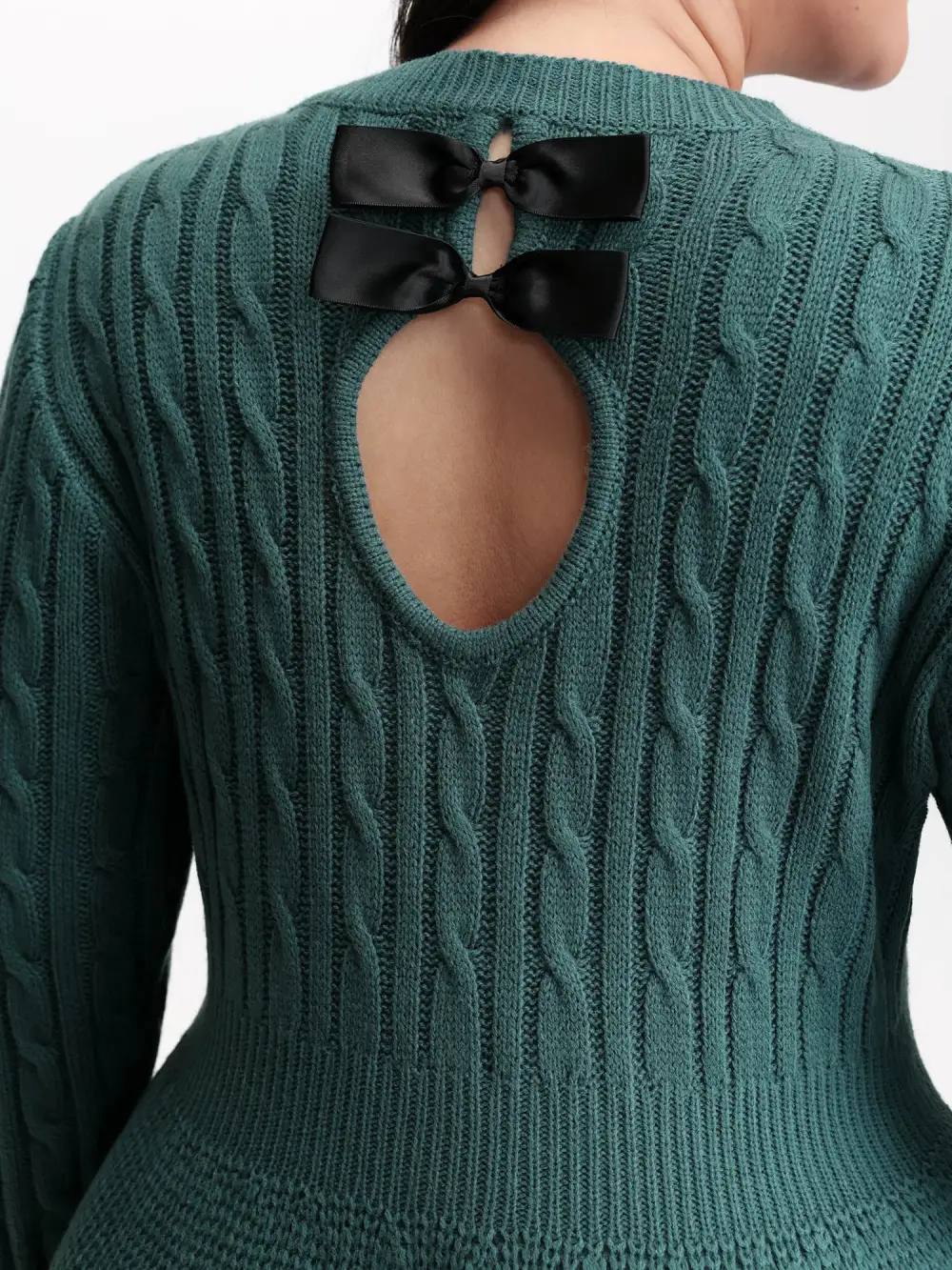 Back Cut Out Bows Cable Knit Sweater Dress