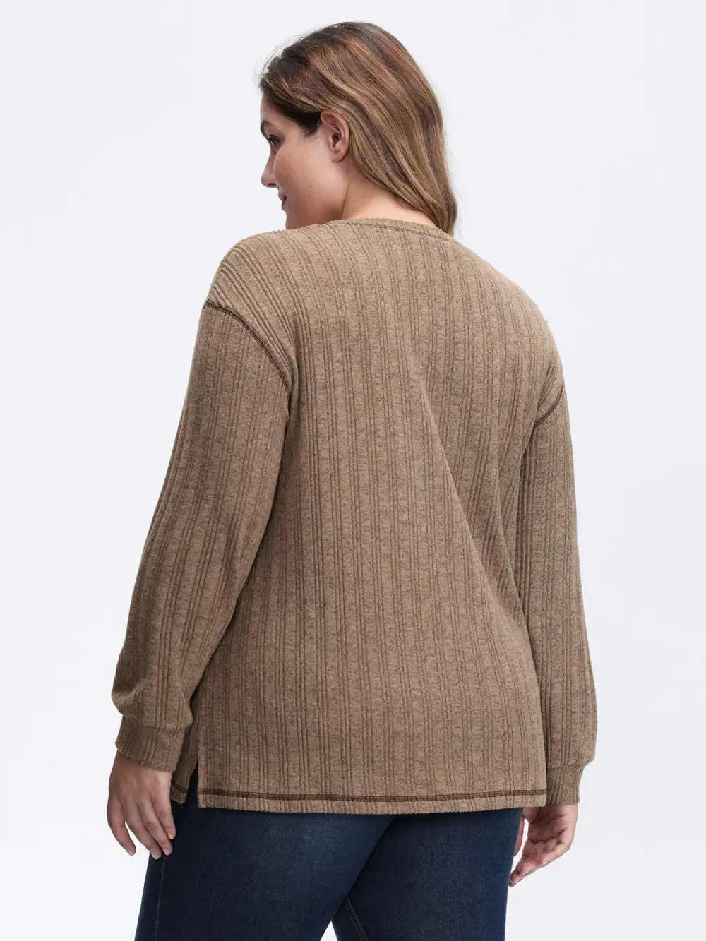 Textured Patch Pocket Round Neck Sweatshirt