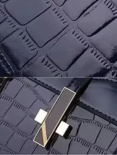 Women's Burgundy Patent Faux Leather Handbag - Croc Embossed Structured Tote Bag with Top Handle and Shoulder Strap, Perfect for Mother's Day Gift, Office, Business and Formal Occasions