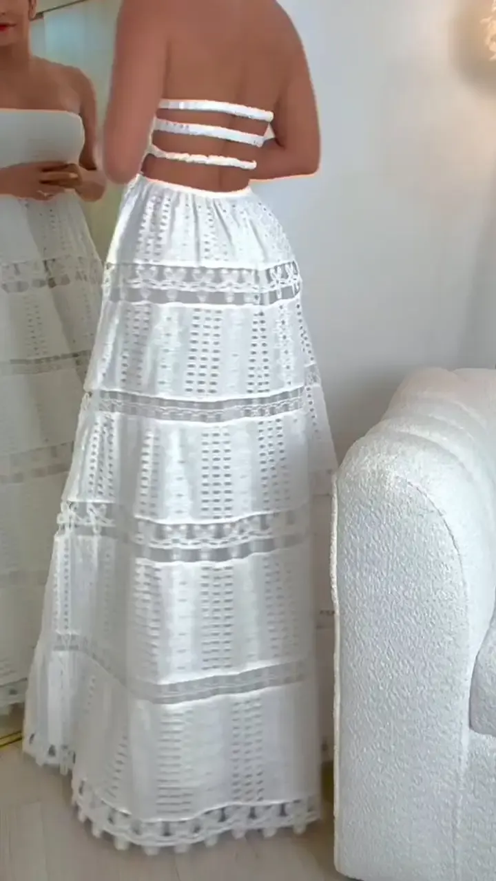 Women's Tube Top Backless Hollow Holiday Dress