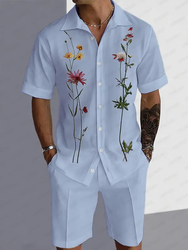 Effortless Floral Print Shirt Shorts Set