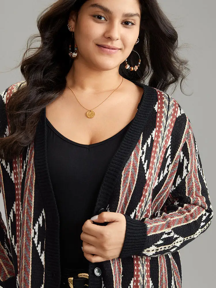 Bandana Print Button Down Patched Pocket Tunic Cardigan