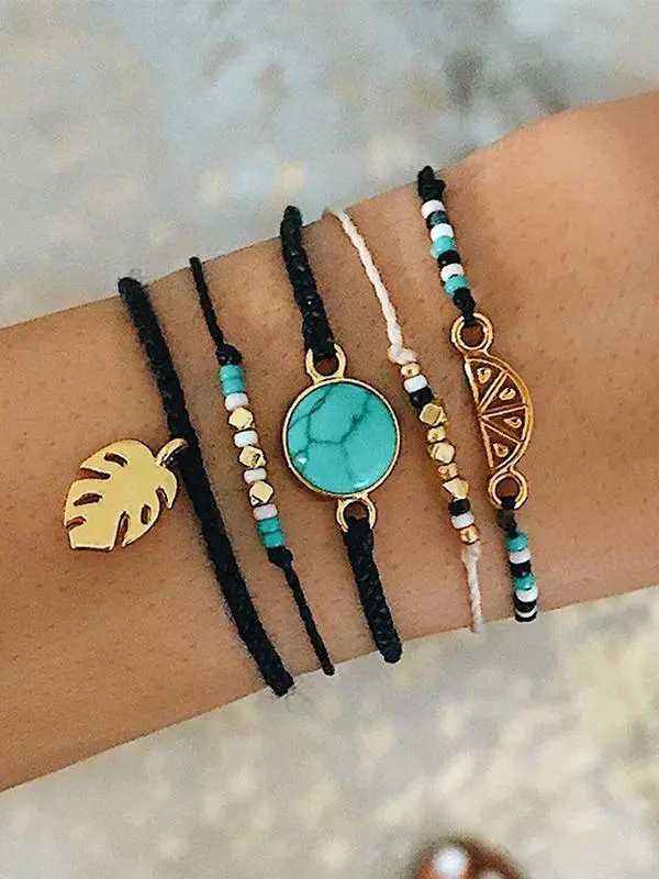 Leaf Turquoise Hand-Woven Bracelet Set