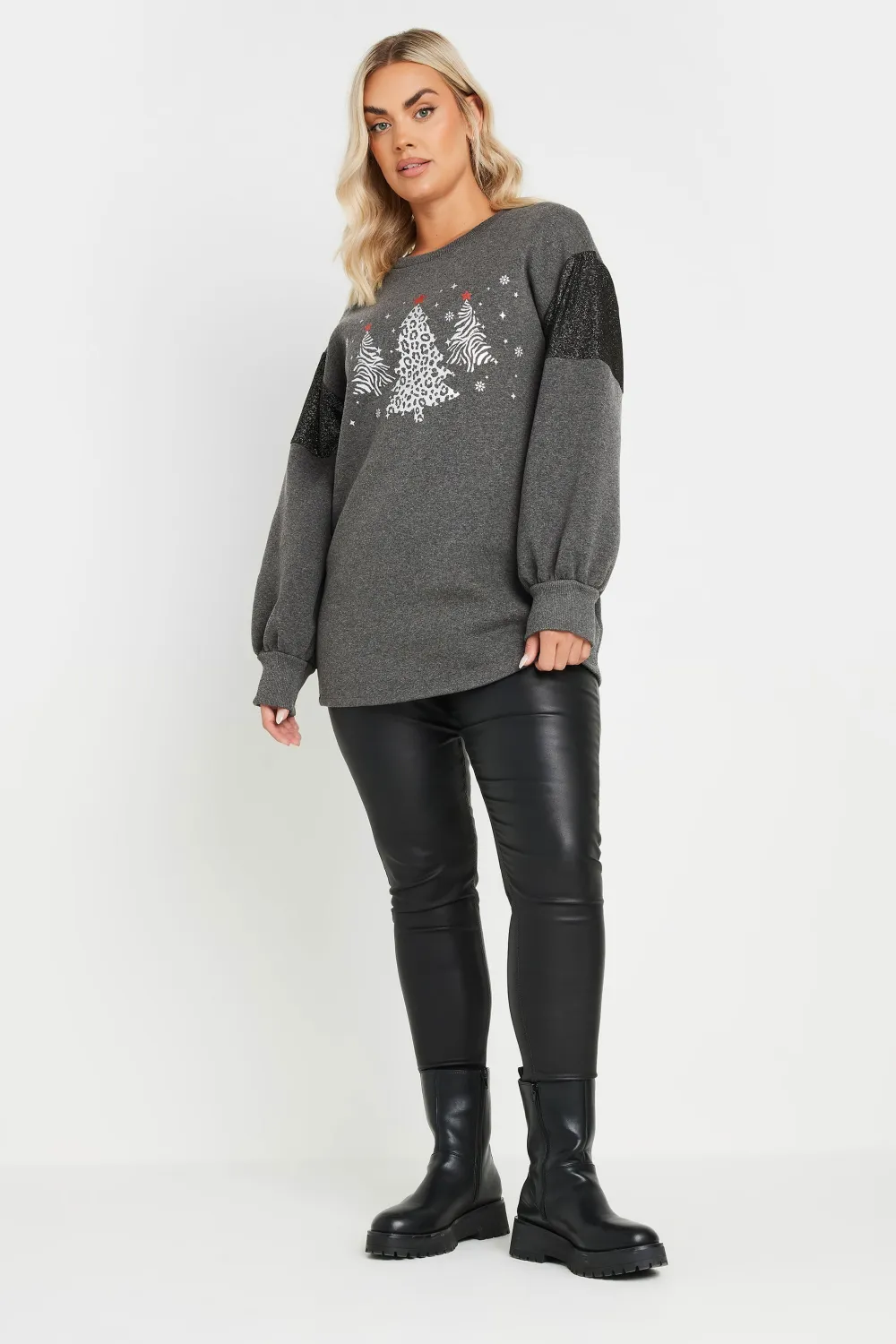 YOURS Curve Grey Metallic Christmas Tree Sweatshirt