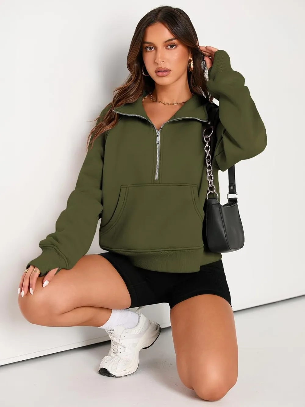 Womens Sweatshirts Half Zip Cropped Pullover Fleece Quarter Zipper Hoodies Fall outfits Clothes Thumb Hole