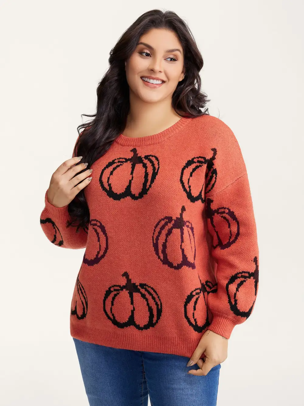 Pumpkin Patch Print Drop Shoulder Pullover