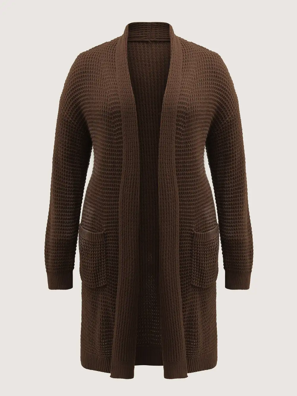 Folded Collar Pockets Slit Knit Cardigan