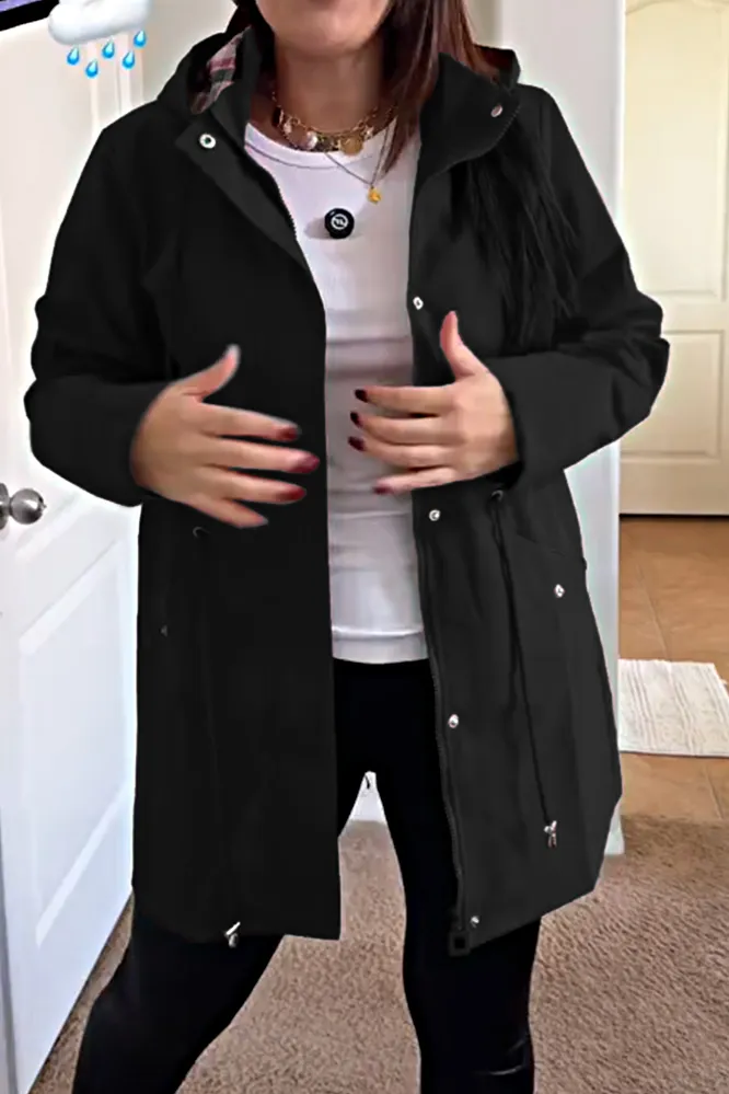 Women's solid color zipper casual hooded jacket