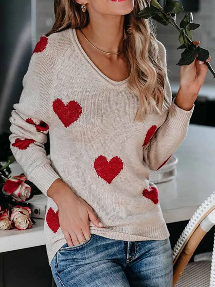 Loose Love Valentine'S Day V-Neck Knit Sweater