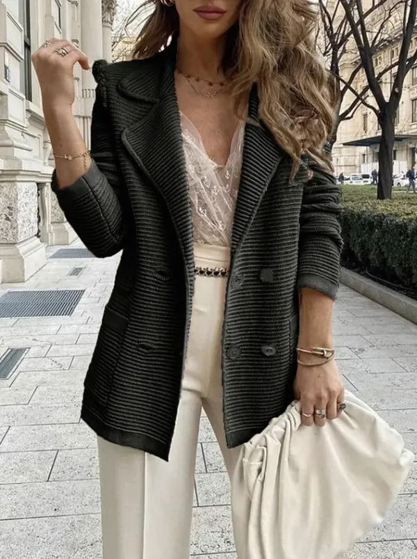 Lapel Collar Long Sleeve Plain Buckle Regular Micro-Elasticity Loose Blazer For Women