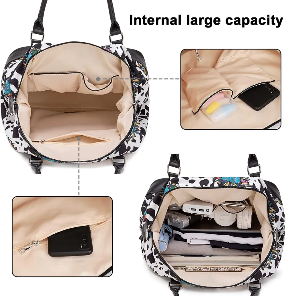 Ladies Canvas Weekender Bag Overnight Carry-on Tote Duffel in Trolley Handle