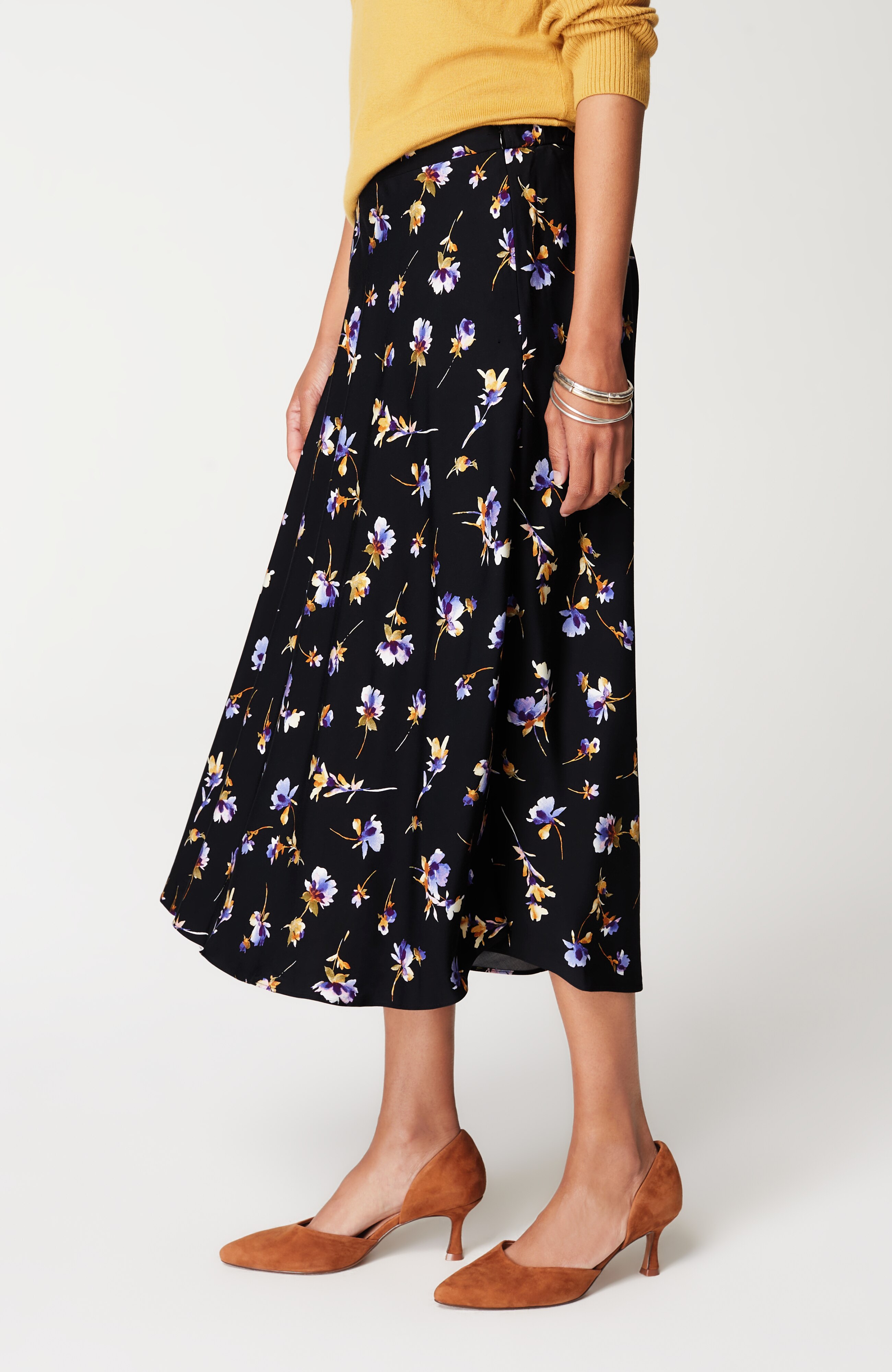 Printed A-Line Midi Skirt