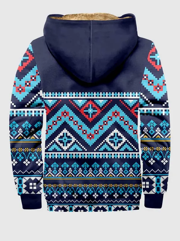 Men's Aztec Fleece Full Zip Printed Hoodie Jacket