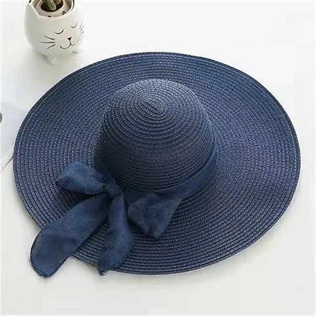 Ladies Summer Ribbon Hats Elegant Straw Hats For Women Beach Seaside Vacation Foldable Sun Hat Sun Floppy Visor