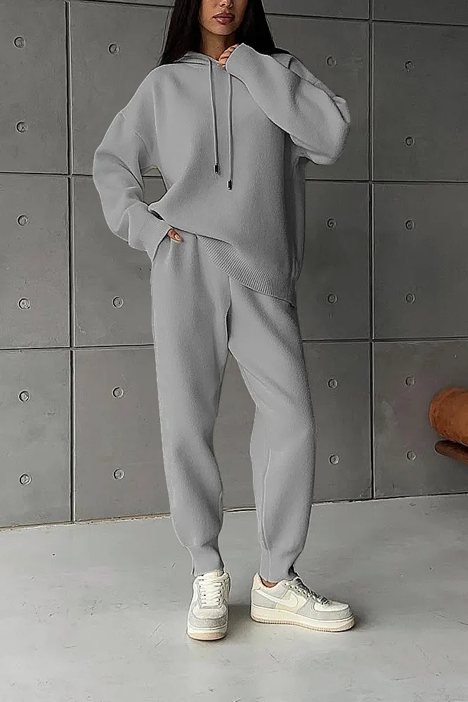 Women's Solid Color Casual Knitted Set and Lamb Fleece Jacket