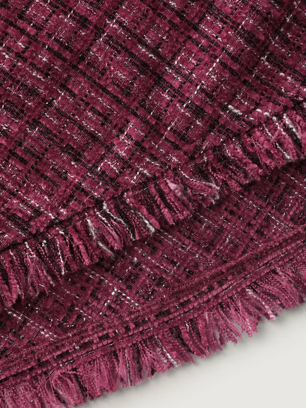 Tweed Fringe Hem Flowy Maxi Skirt