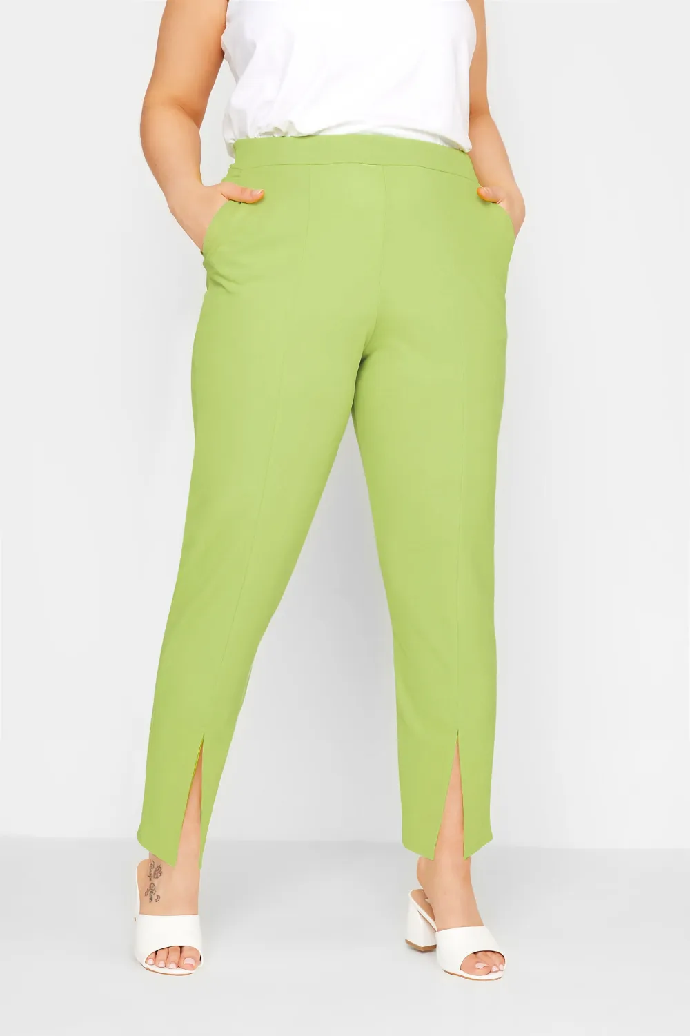 YOURS Curve Hot Pink Split Hem Stretch Tapered Trousers