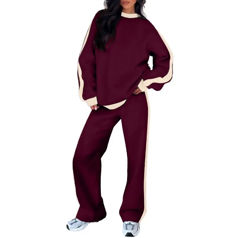 Women's 2-Piece Fleece Lounge Set – Cozy Crewneck Sweatshirt & Straight-Leg Sweatpants.