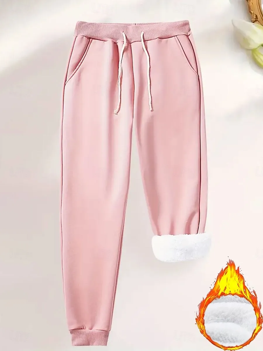 Women's Sweatpants Fleece Pants Down Pants Vacation Vintage Ethnic Style Full Length High Waist Graphic Plain Drawstring Micro-elastic Outdoor Home Daily Dark Pink Black Pink Red Summer Spring Fall