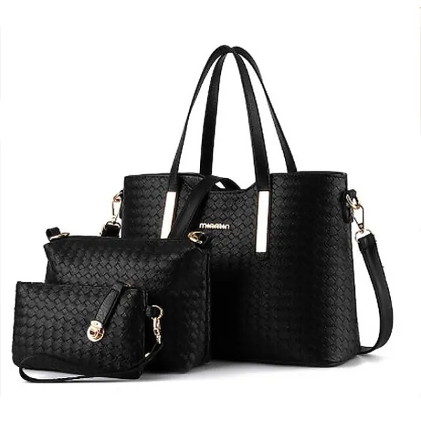 Women's Bag Set Bag Set Top Handle Bag PU Leather 3 Pcs Purse Set Daily Zipper Solid Colored Wine Black