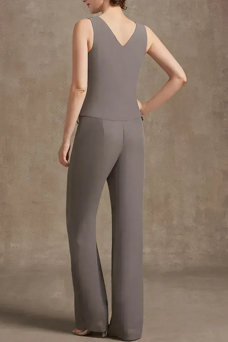 Plus Size Embroidery Chiffon Three Pieces Set Pant Suits