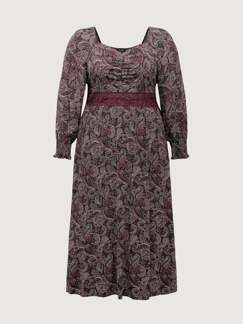 Paisley Print Lace Patchwork Midi Dress