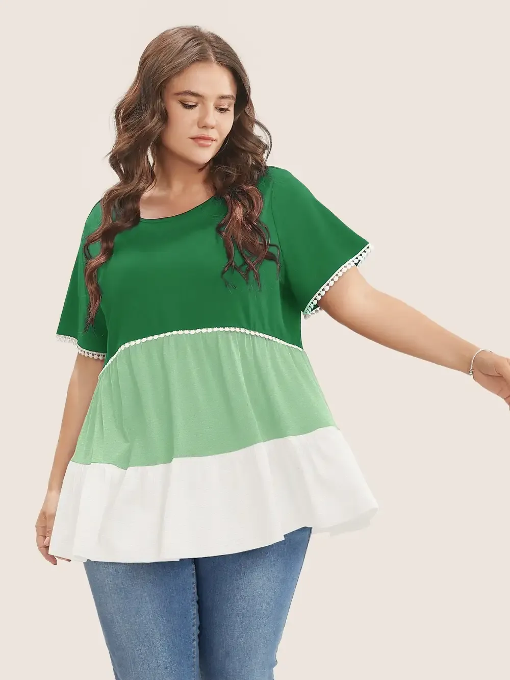 Colorblock Contrast Ruffle Tiered T-Shirt