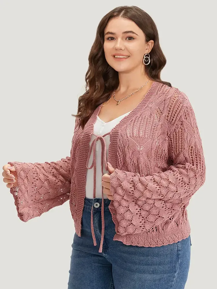 Hollow Out Bell Sleeve Tie Front Cardigan