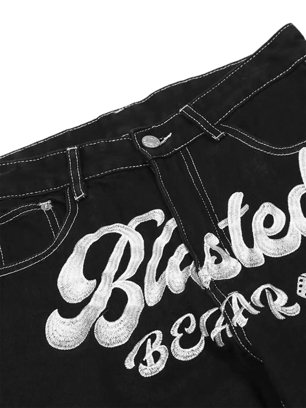 Letter Lucky Clover Embroidered Baggy Jeans - 1162