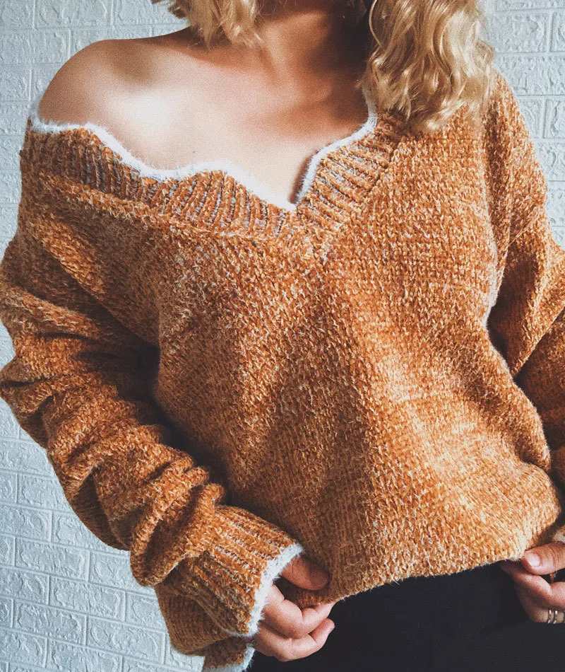 Wave Edge V-Neck Casual Sweater