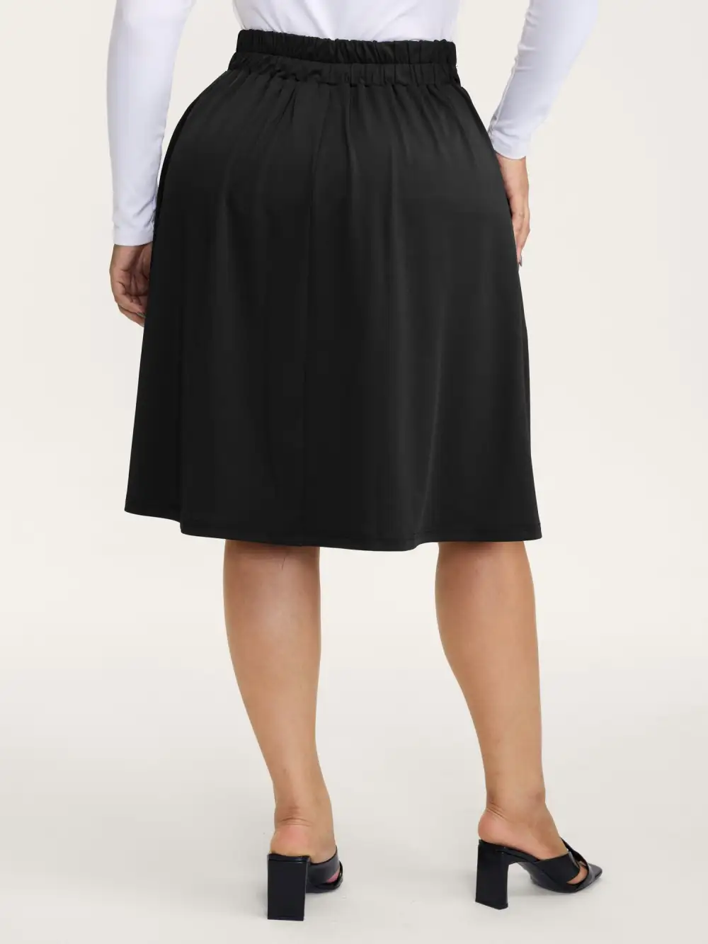 Stretchy Bow Detail Pleated Midi Skirt
