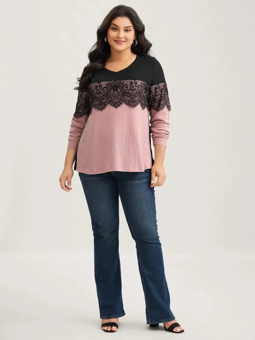 Crochet Lace Mesh Contrast Patchwork Top