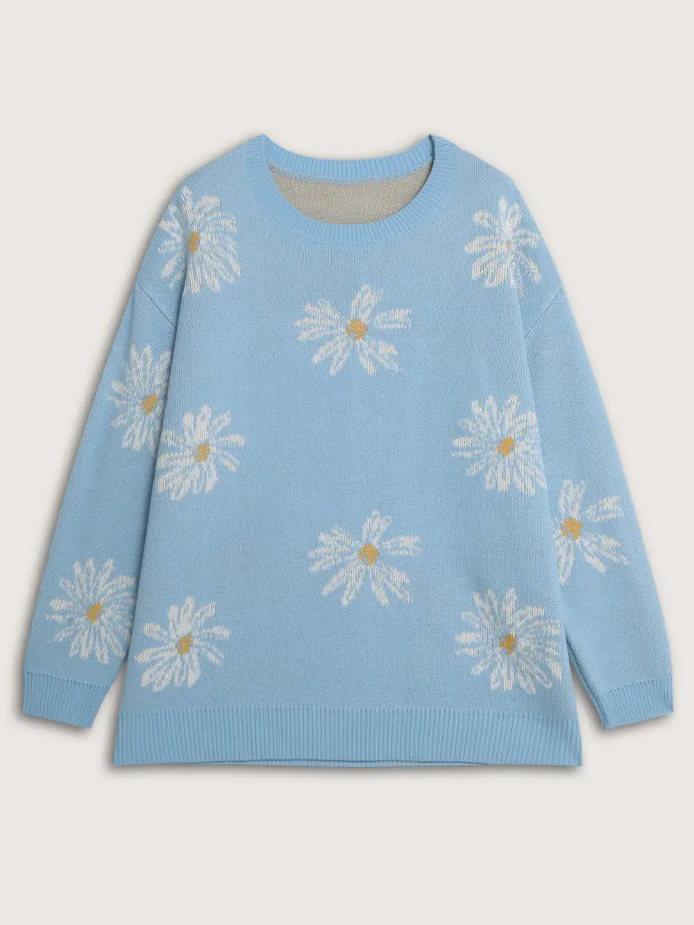 Floral Jacquard Color Contrast Pullover
