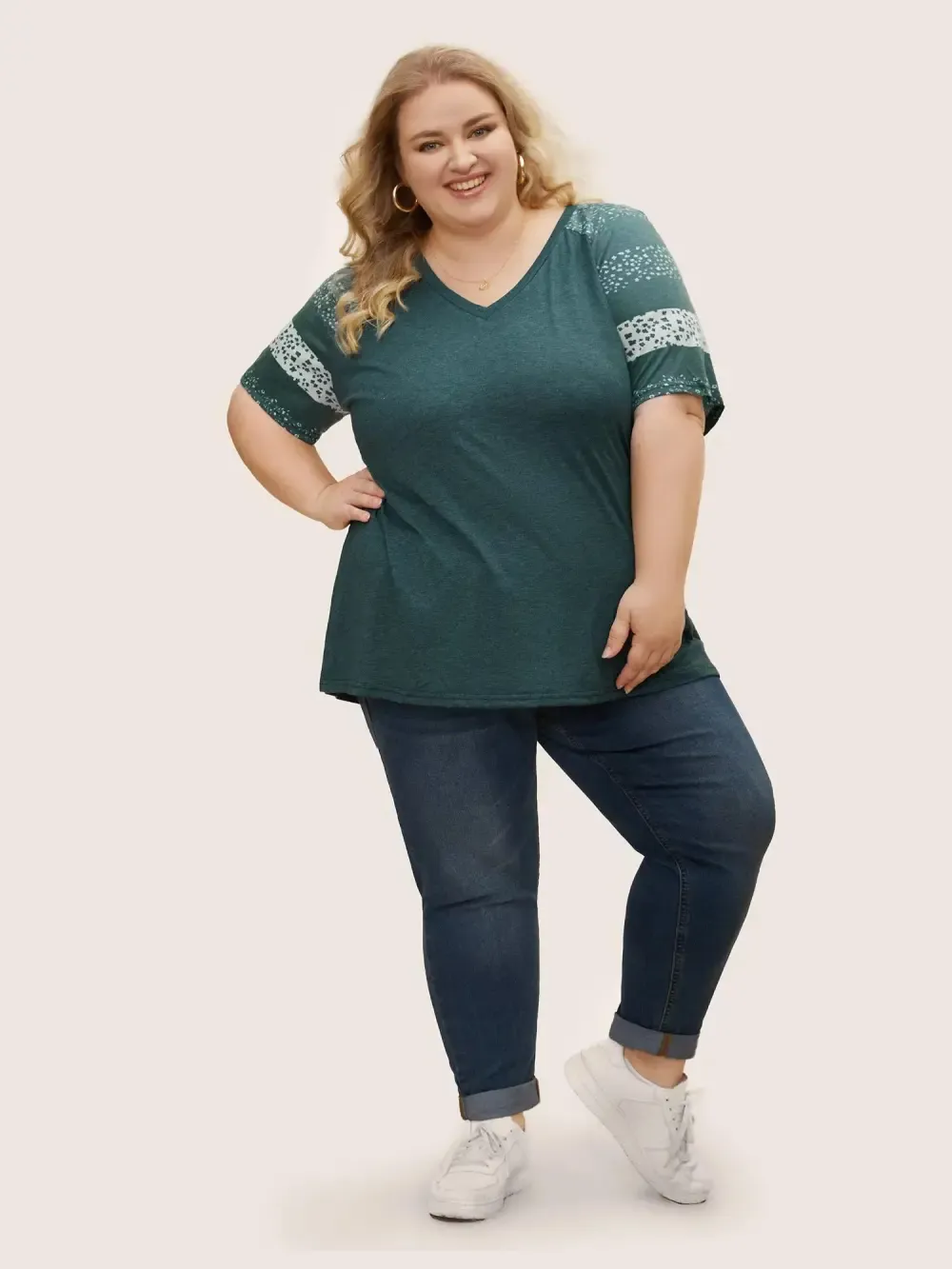 Ditsy Floral Colorblock Contrast Raglan Sleeve T-Shirt