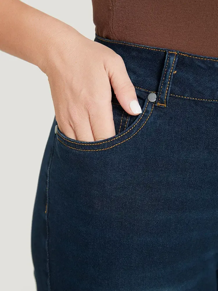 Skinny Very Stretchy Dark Wash Split Knee Denim Shorts