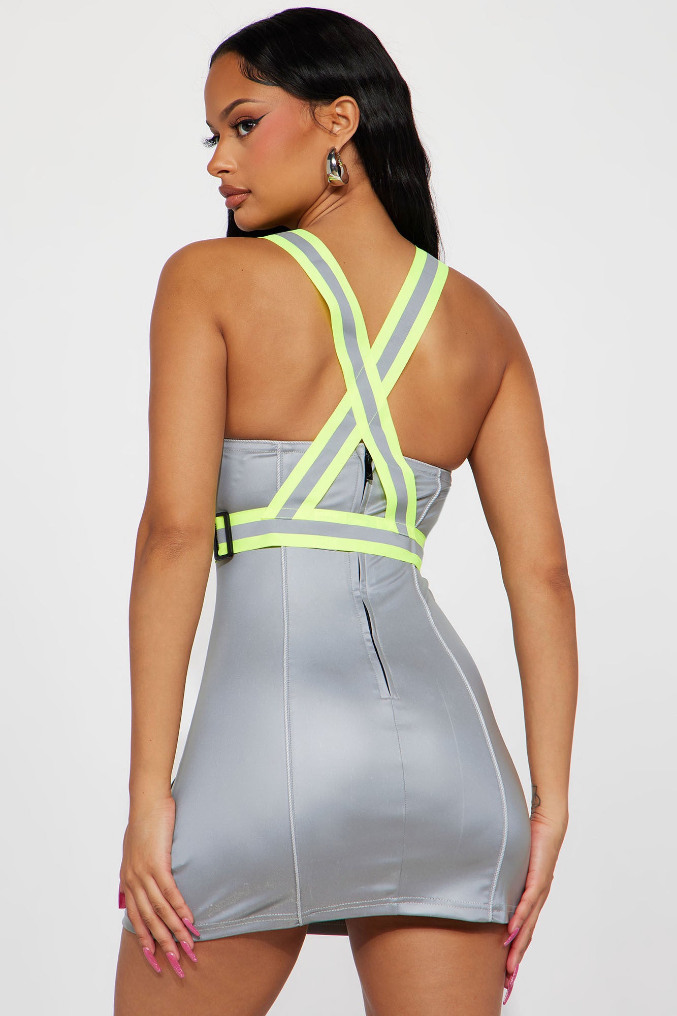 Reflective Utility Mini Dress Set - Silver