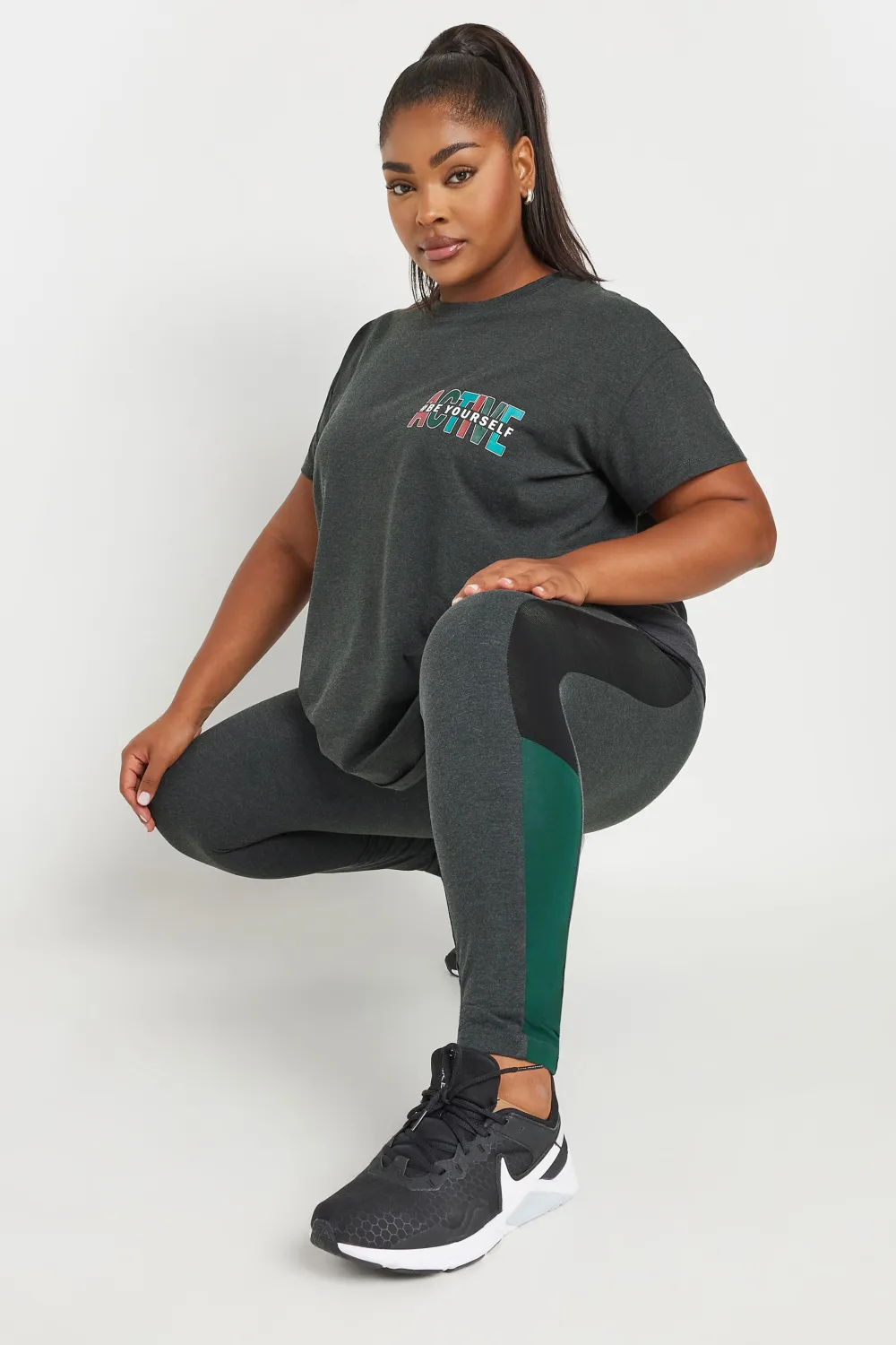 YOURS ACTIVE Curve Charcoal Grey Side Stripe Leggings