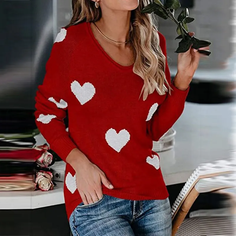Loose Love Valentine'S Day V-Neck Knit Sweater