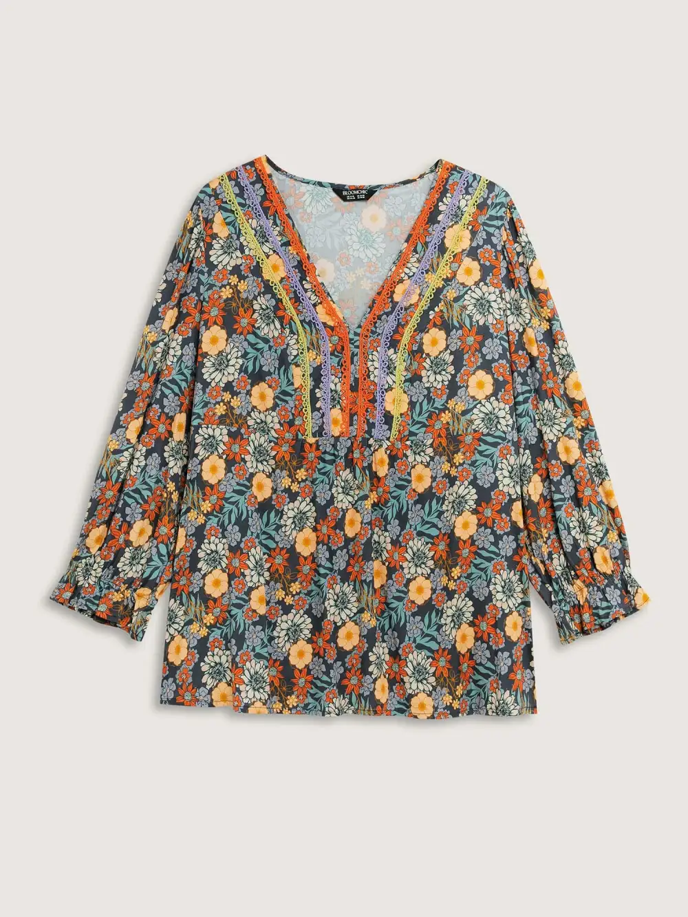 Cozy Floral Print Lace Trim Blouse