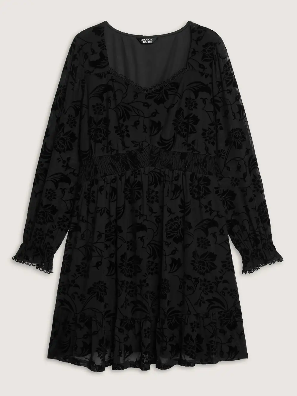 Textured Floral Shirred Waist Knee-Length Dress