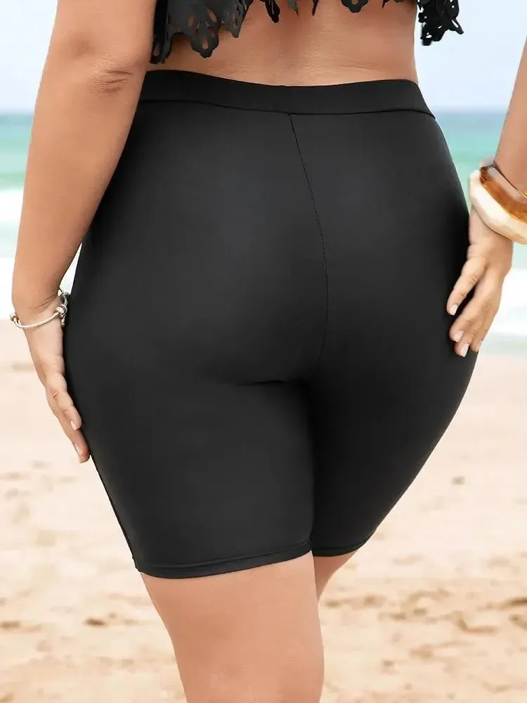 Lace Insert High Waist Swim Shorts